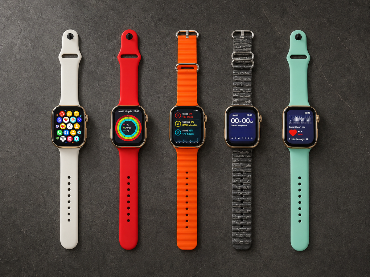 Montre connectée P9 ULTRA 2 et ses bracelets interchangeables, écrans allumés
