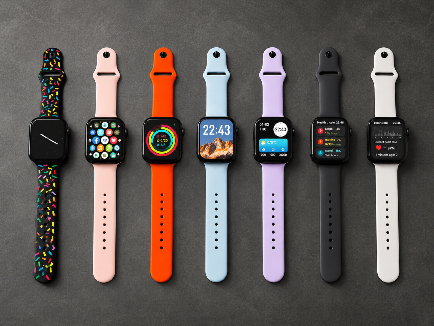 Montre connectée S2000 PRO boîtier noir et ses 7 bracelets interchangeables