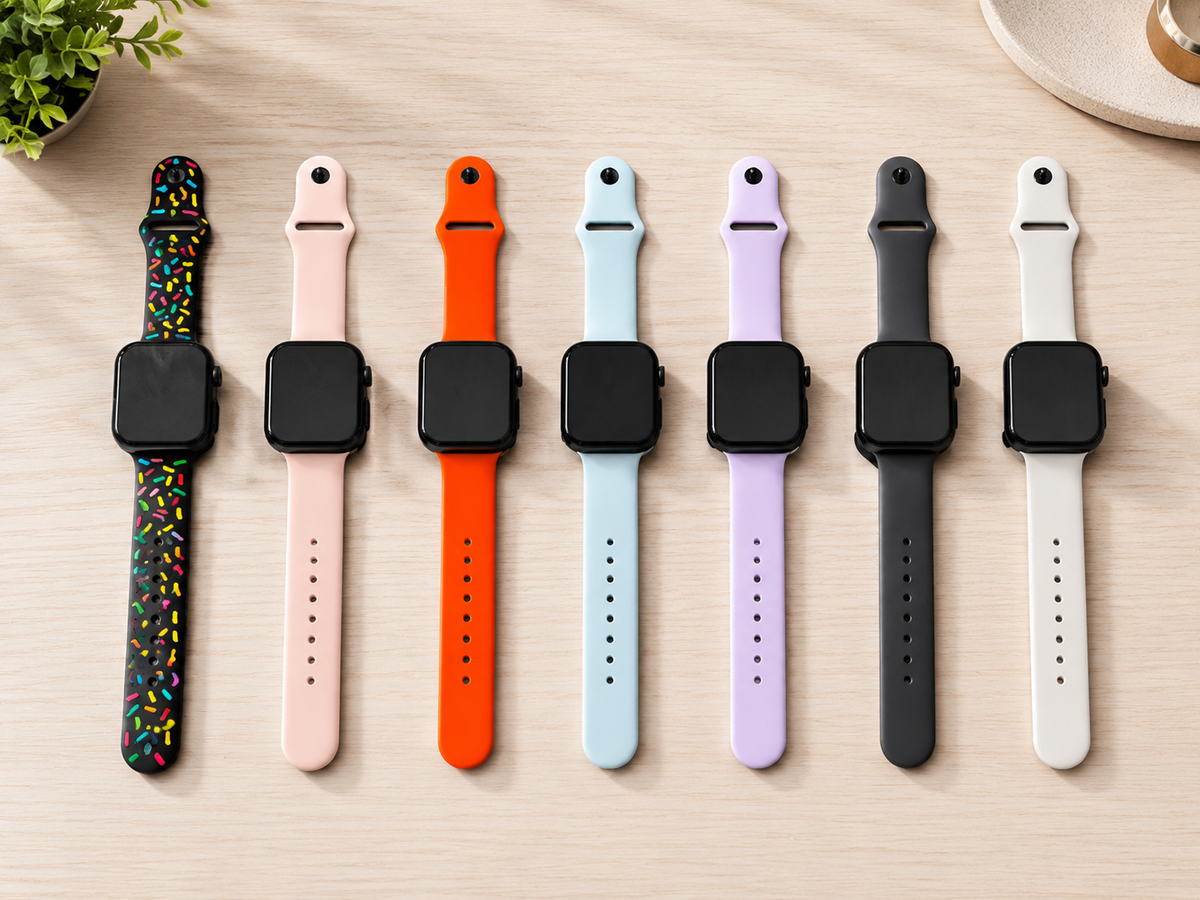 Montre connectée S2000 PRO boîtier noir sur bois clair, 7 bracelets au choix